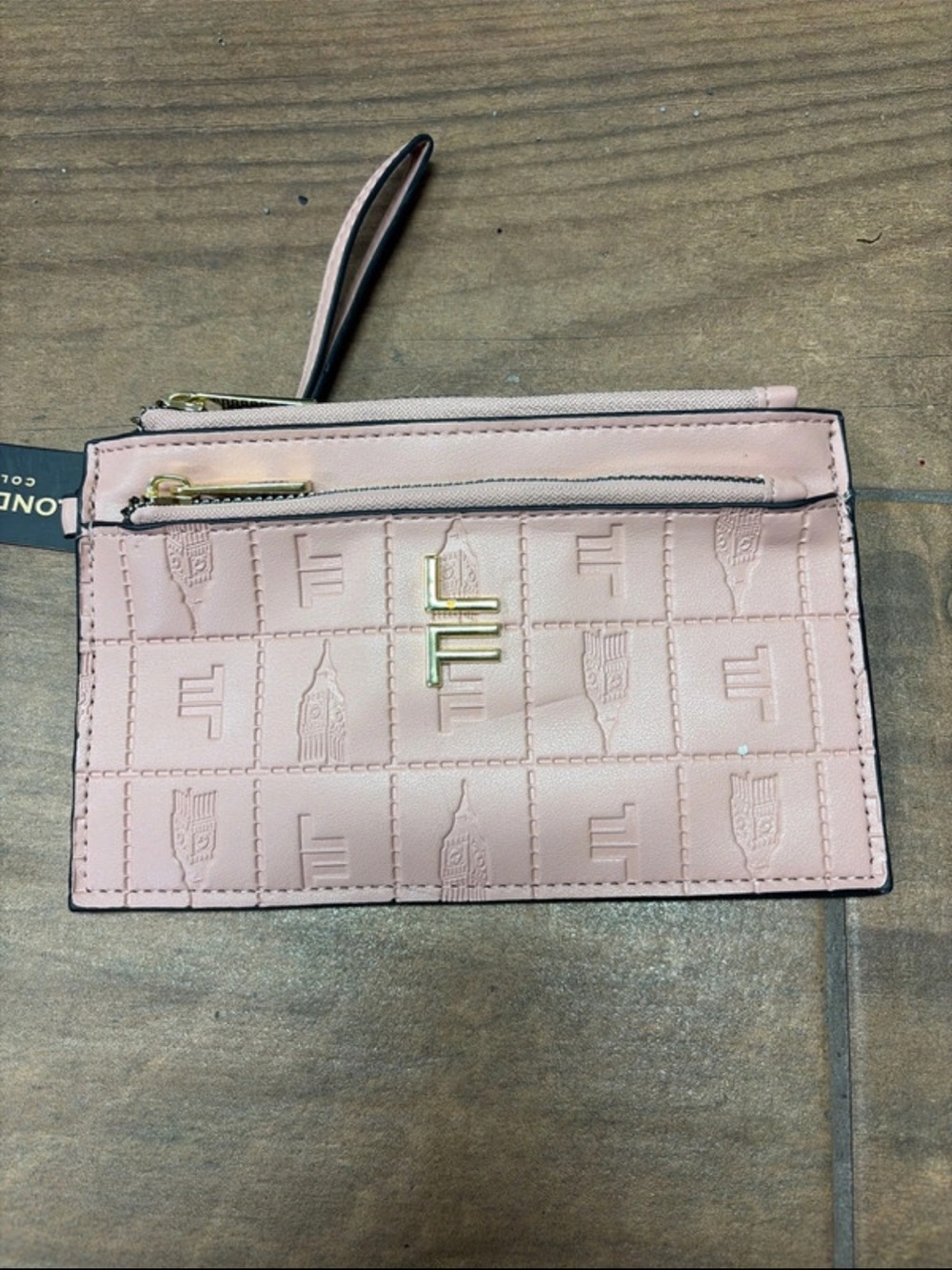 London Fog Blush Pink Embossed Wristlet with Gold Logo
